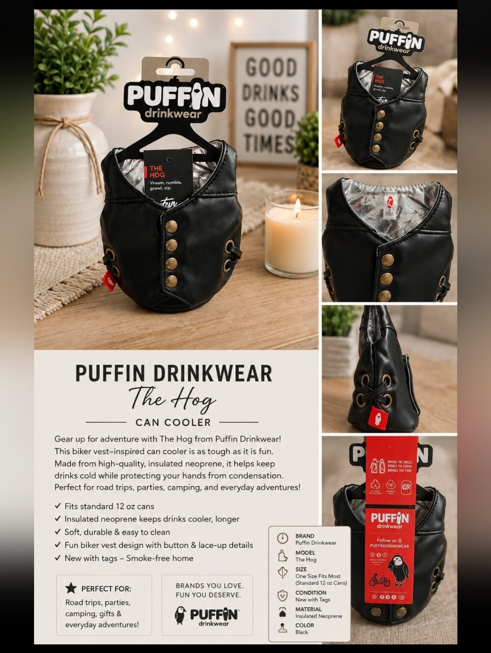 The Hog Biker Vest Can Cooler - Black
